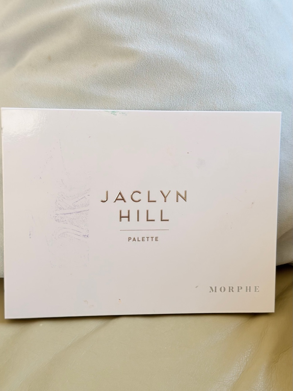 Morphe Jaclyn Hill Palette in Pale Pink with Gold Text